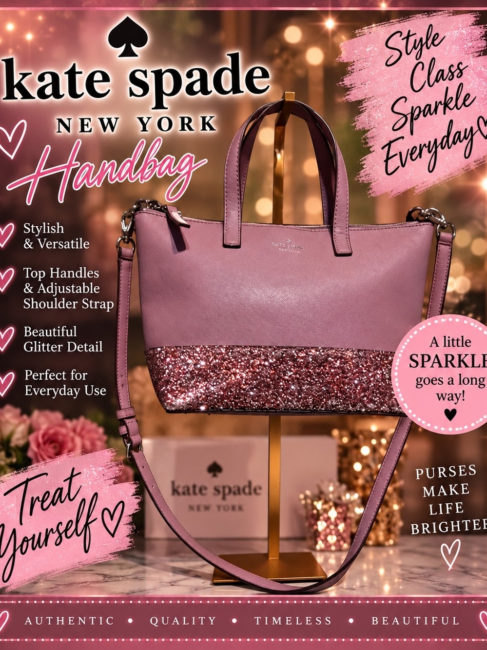 kate spade Dusty Pink Glitter-Accent Shoulder Bag